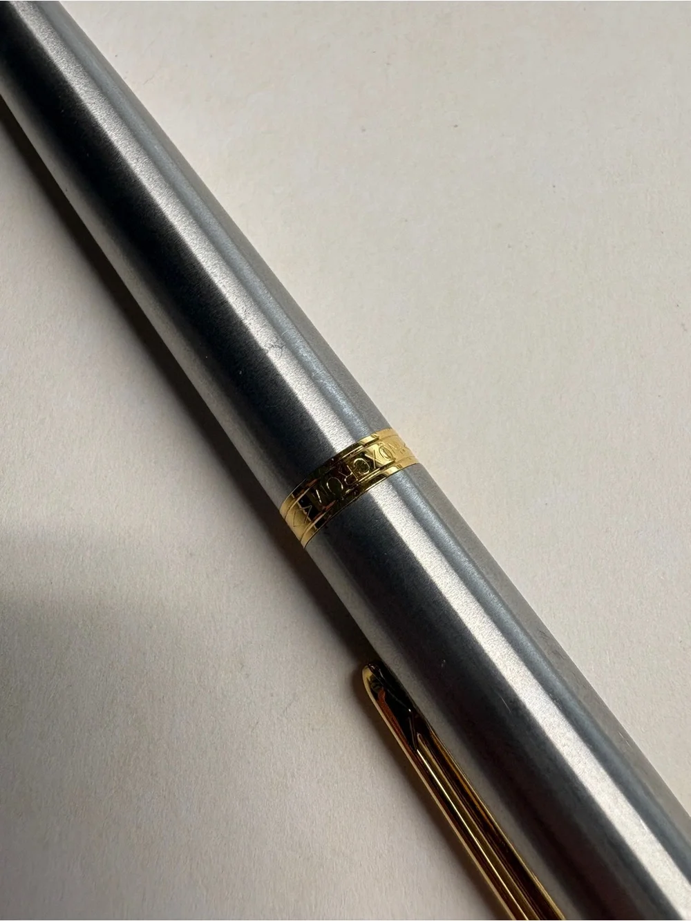 Vintage Inoxcrom Fountain Pen Silver Tone Gold Tone Trim Black Grip Spain